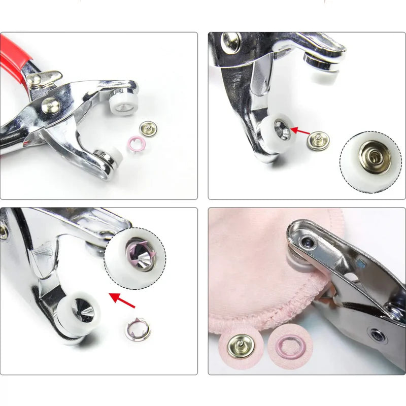 أداة كبس أزرار الطقطق والمعدن، كماشة كبس أزرار حلقية مقاس 9.5 مم. 🎁