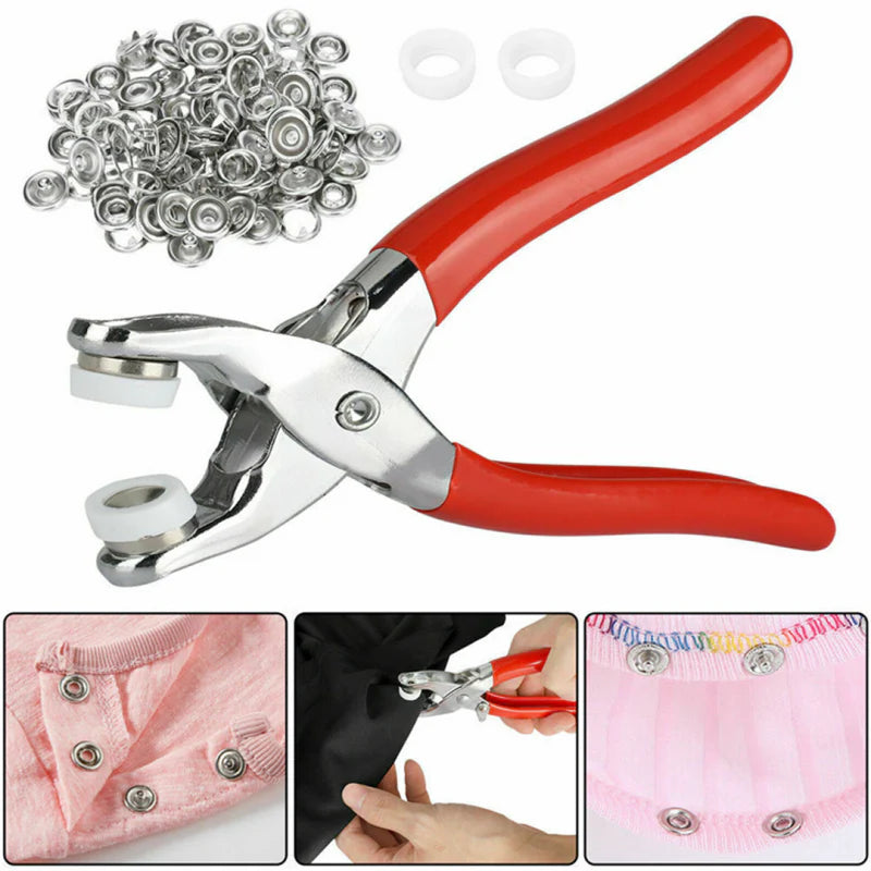 أداة كبس أزرار الطقطق والمعدن، كماشة كبس أزرار حلقية مقاس 9.5 مم. 🎁